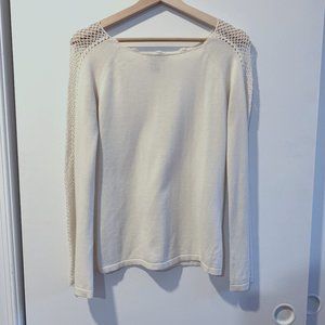 BCBGMAXAZARIA Off-White Crochet Arm Sweater Sz S